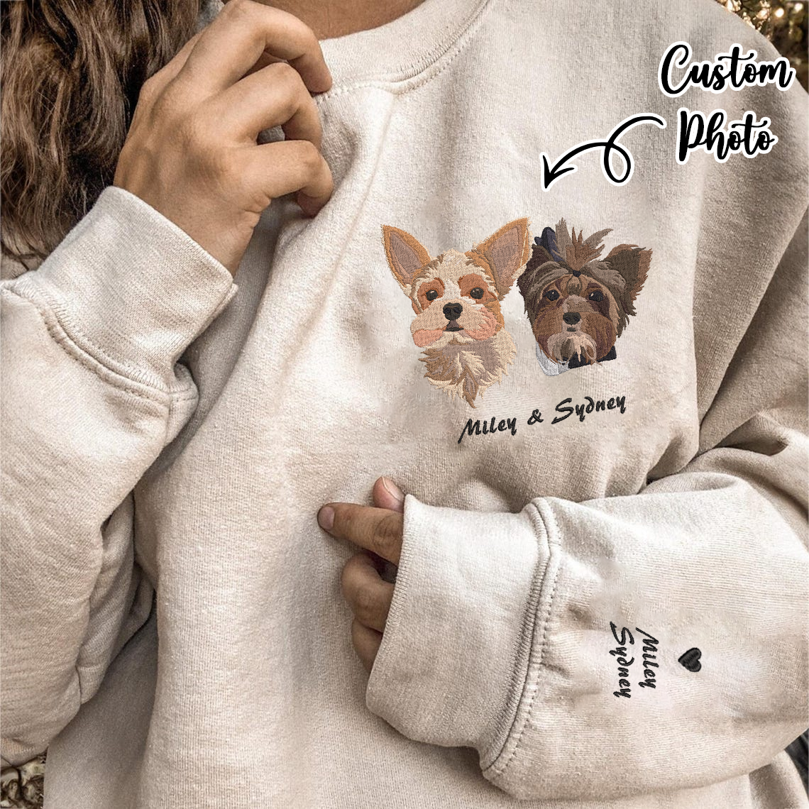 Personalized Embroidered Pet Dog Cat Photo Hoodie Sweatshirt T-Shirt