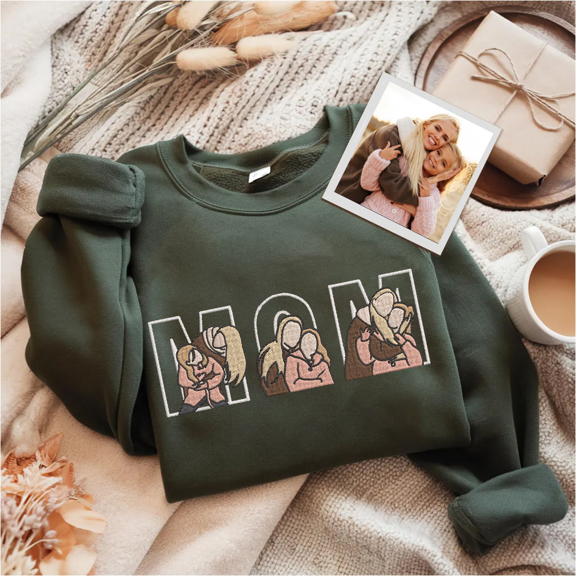 Mother's Day Personalized Embroidered 3 Family Photos Hoodie Sweatshirt T-Shirt, Gift For Mom, Mother's Day Gift