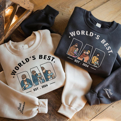 Father's Day Personalized Embroidered World's Best Dad 3 Family Photos Hoodie Sweatshirt T-Shirt, Gift For Dad, Father's Day Gift