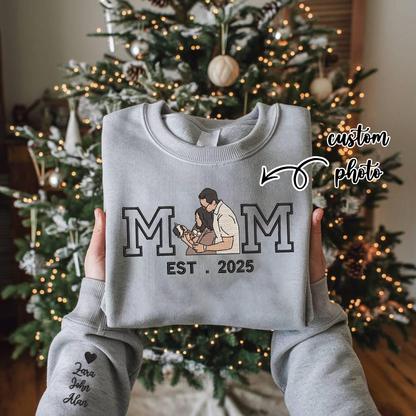 Personalized Embroidered Family Photo Hoodie Sweatshirt T-Shirt Mother's Day Christmas Gift