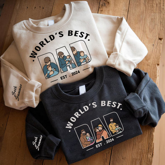 Father's Day Personalized Embroidered World's Best Dad 3 Family Photos Hoodie Sweatshirt T-Shirt, Gift For Dad, Father's Day Gift
