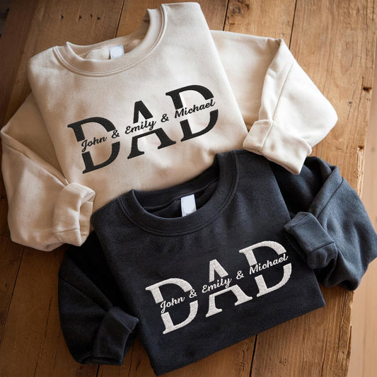 Father's Day Personalized Embroidered DAD with Kids Names Hoodie Sweatshirt T-Shirt