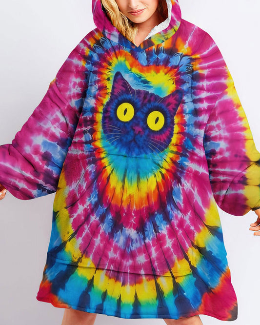 CAT COLORFUL SWIRL PATTERN SHERPA BLANKET HOODIE - TLNO0701265
