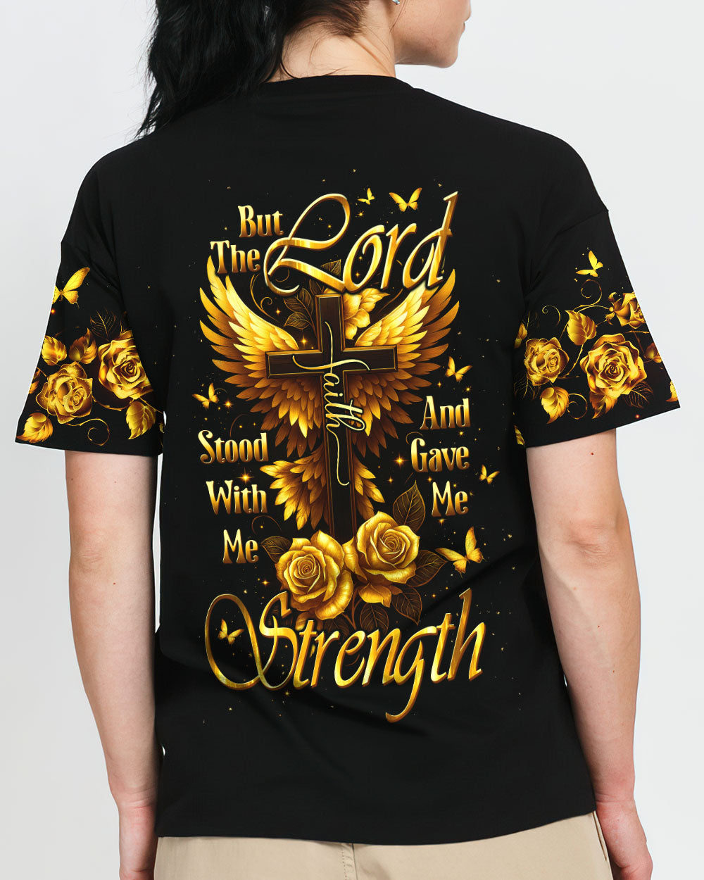 Lord Stood With Me Cross Golden Rose Women's All Over Print Shirt - Tltw2609251