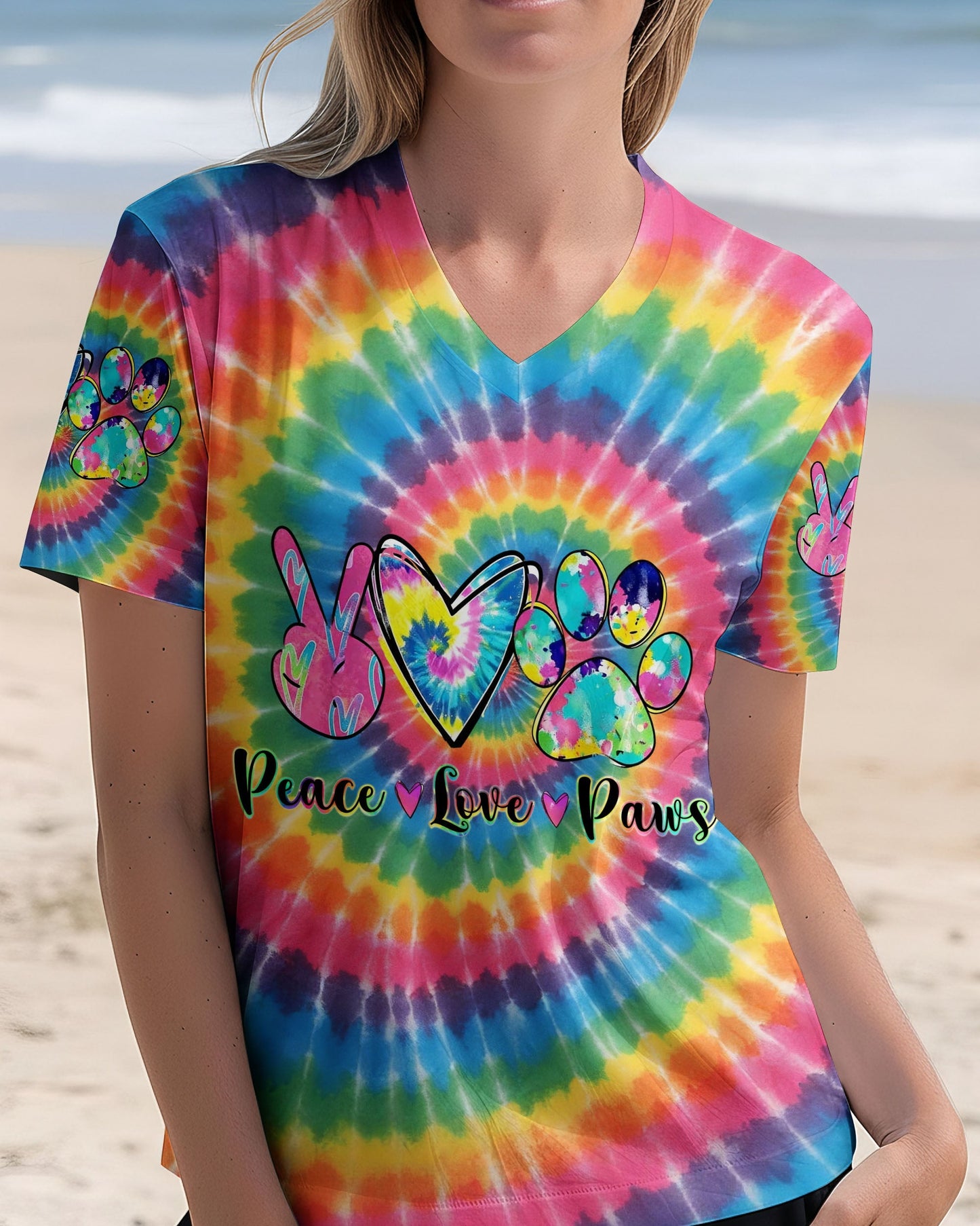 PEACE LOVE PAWS RAINBOW SWIRL ALL OVER PRINT - YHHG2612252