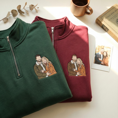 Valentine Personalized Embroidered Couple Family Photo Hoodie Sweatshirt T-Shirt