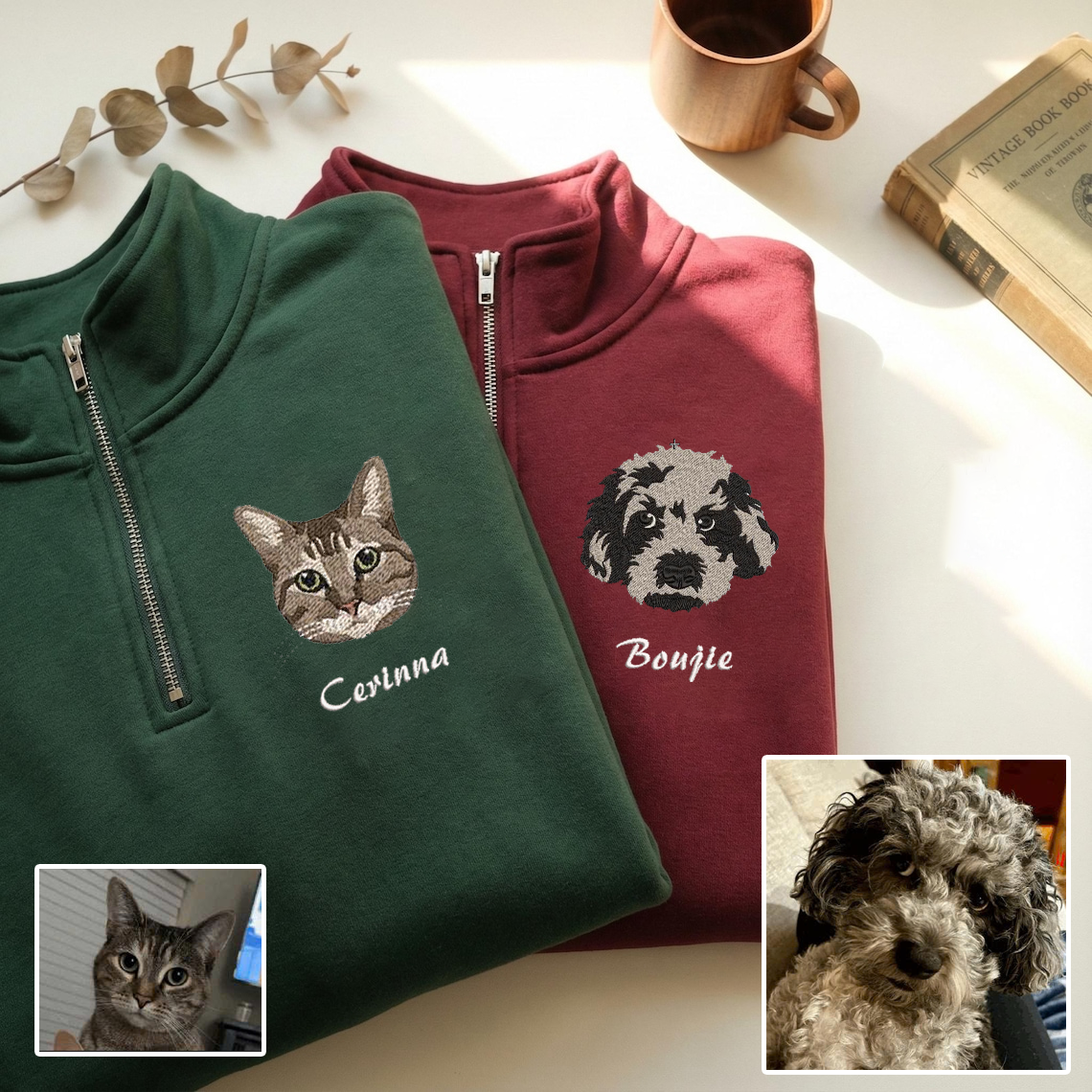 Valentine Personalized Embroidered Pet Photo Hoodie Sweatshirt T-Shirt