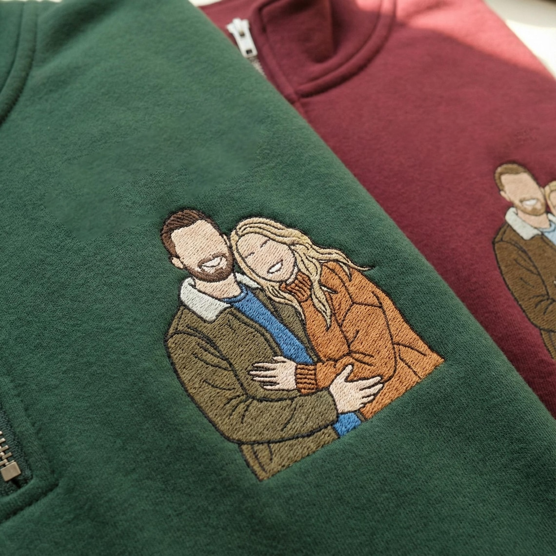 Valentine Personalized Embroidered Couple Family Photo Hoodie Sweatshirt T-Shirt