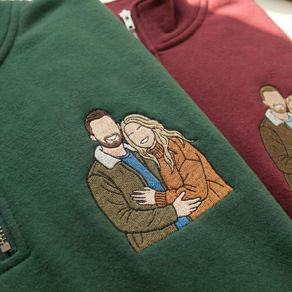 Valentine Personalized Embroidered Couple Family Photo Hoodie Sweatshirt T-Shirt