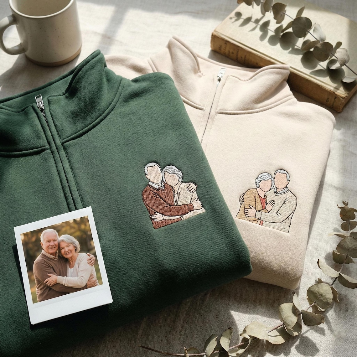 Valentine Personalized Embroidered Couple Family Photo Hoodie Sweatshirt T-Shirt