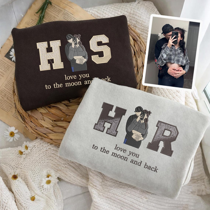 Valentine Personalized Embroidered Photo HIS HER Hoodie Sweatshirt T-Shirt