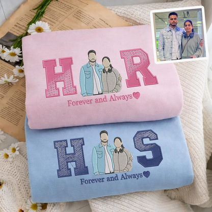 Valentine Personalized Embroidered Photo HIS HER Hoodie Sweatshirt T-Shirt