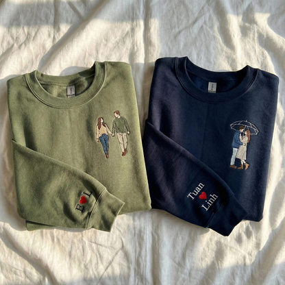 Valentine Personalized Embroidered Couple Photo Hoodie Sweatshirt T-Shirt