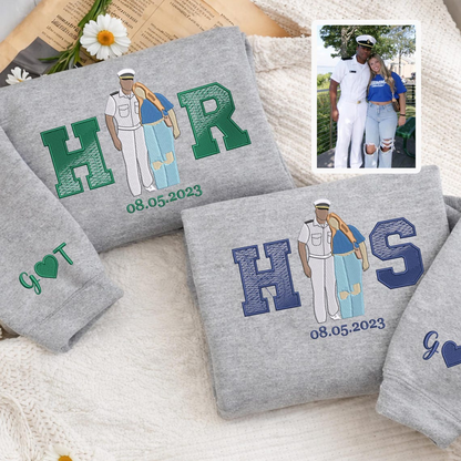 Valentine Personalized Embroidered Photo HIS HER Hoodie Sweatshirt T-Shirt