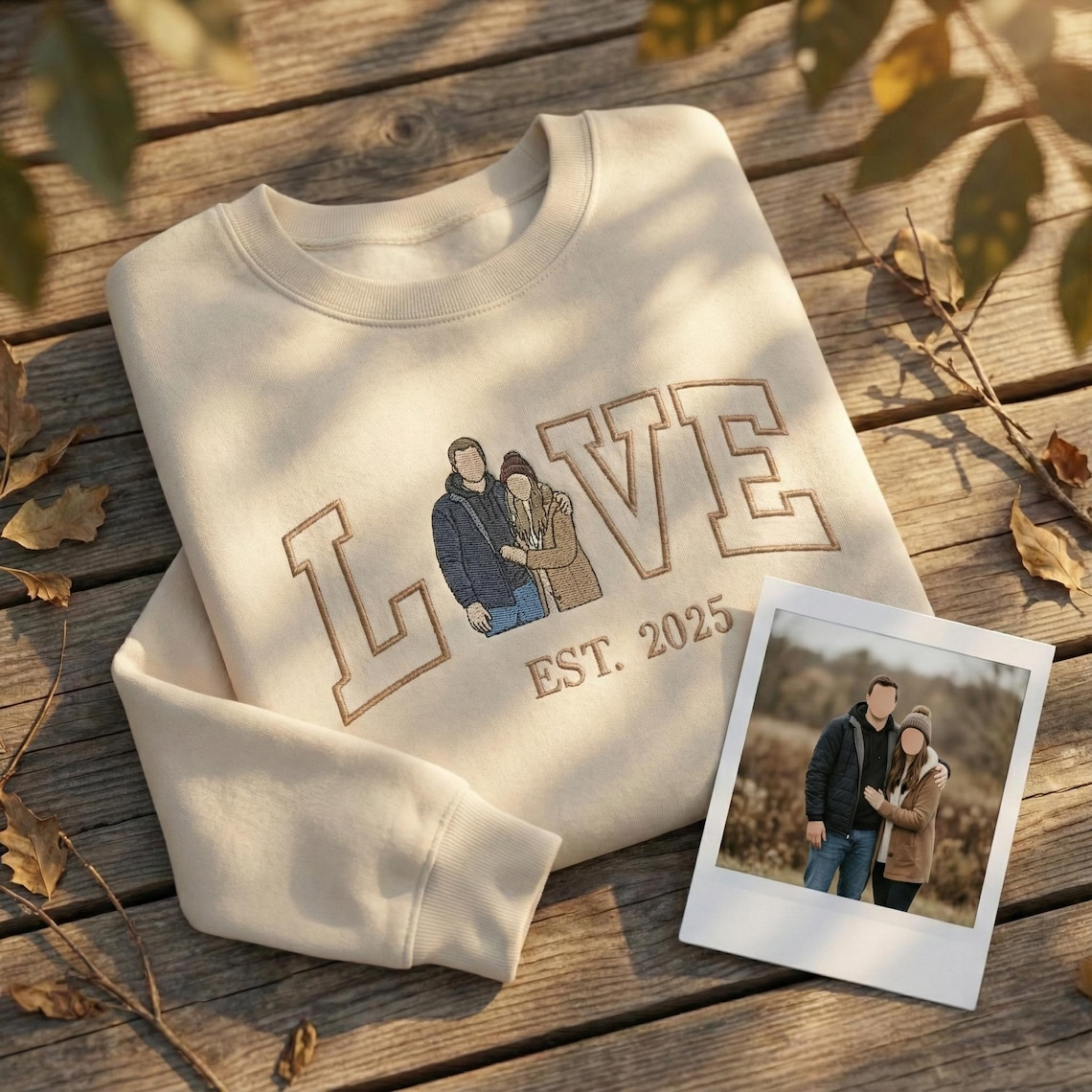 Valentine Personalized Embroidered Couple LOVE Photo Hoodie Sweatshirt T-Shirt
