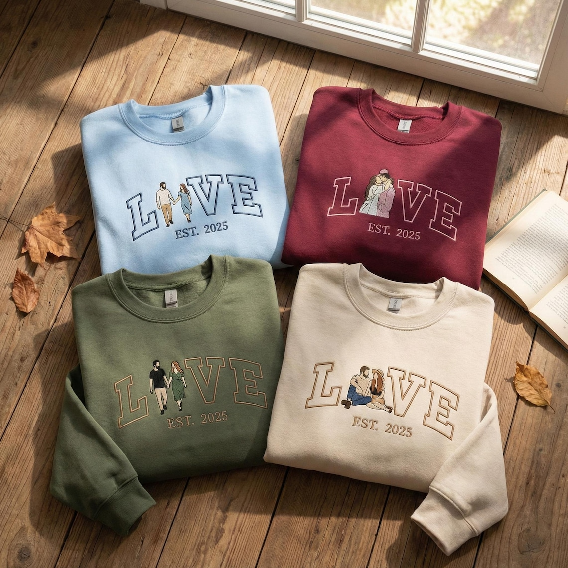 Valentine Personalized Embroidered Couple LOVE Photo Hoodie Sweatshirt T-Shirt