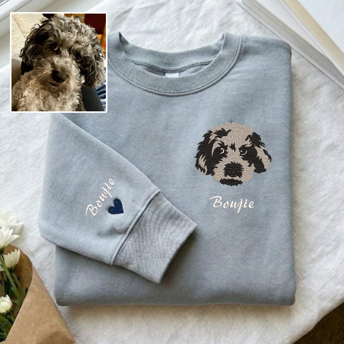 Valentine Personalized Embroidered Pet Photo Hoodie Sweatshirt T-Shirt