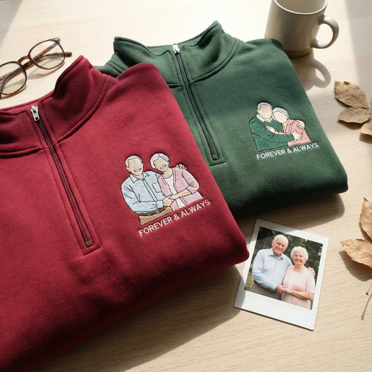 Valentine Personalized Embroidered Couple Photo Hoodie Sweatshirt T-Shirt