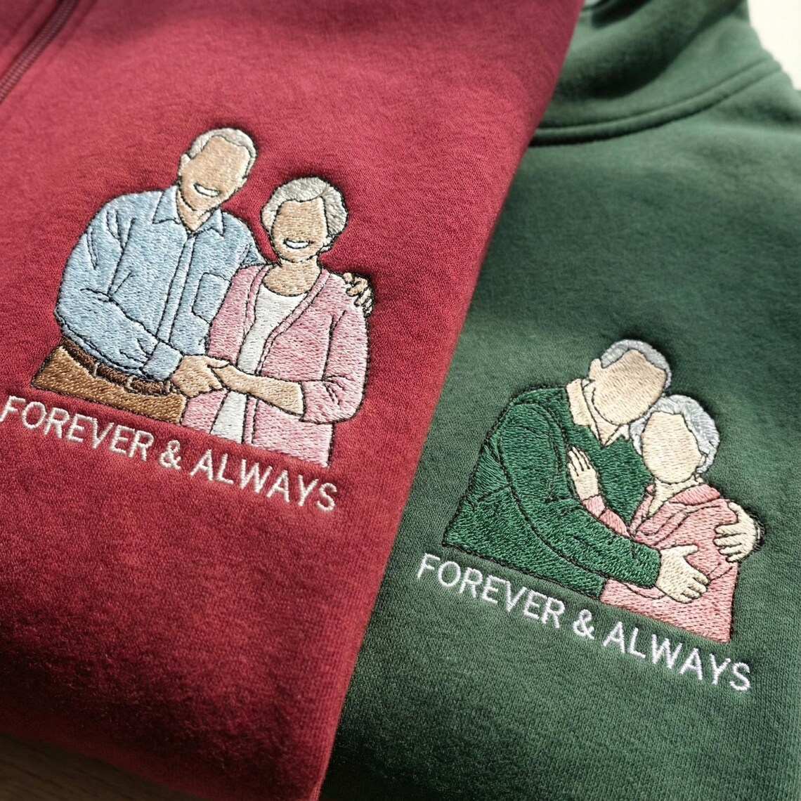 Valentine Personalized Embroidered Couple Photo Hoodie Sweatshirt T-Shirt