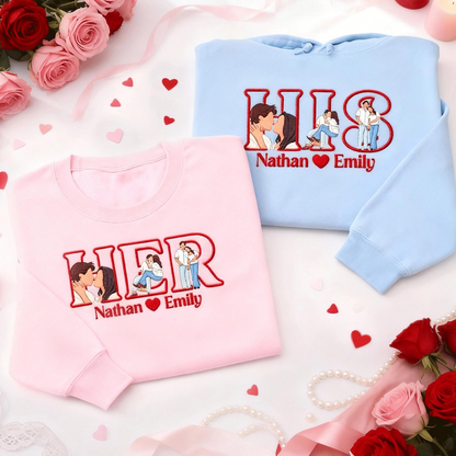 Valentine Personalized Embroidered Couple Photos Hoodie Sweatshirt T-Shirt