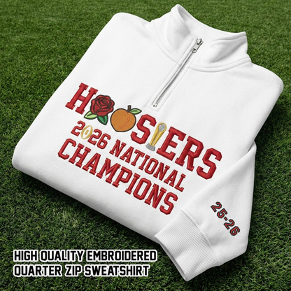 Embroidered Hoosiers Champs Sweatshirt: Rose & Peach Bowl 25/26 Quarter-Zip Sweatshirt, Hoodie Sweatshirt T-Shirt