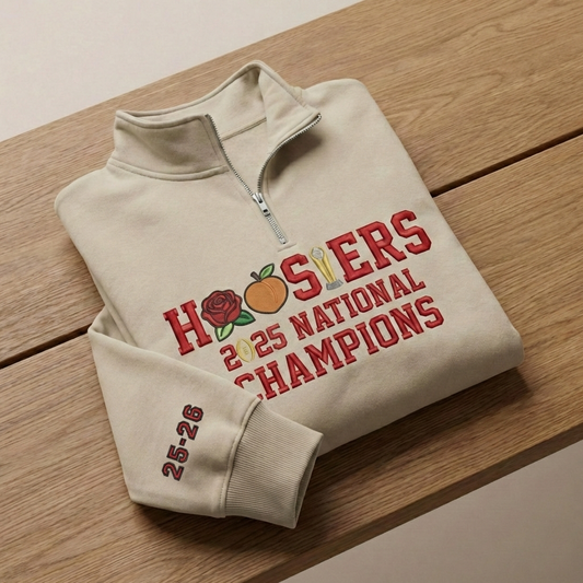 Embroidered Hoosiers Champs Sweatshirt: Rose & Peach Bowl 2025 National Champions Quarter-Zip Sweatshirt, Hoodie Sweatshirt T-Shirt