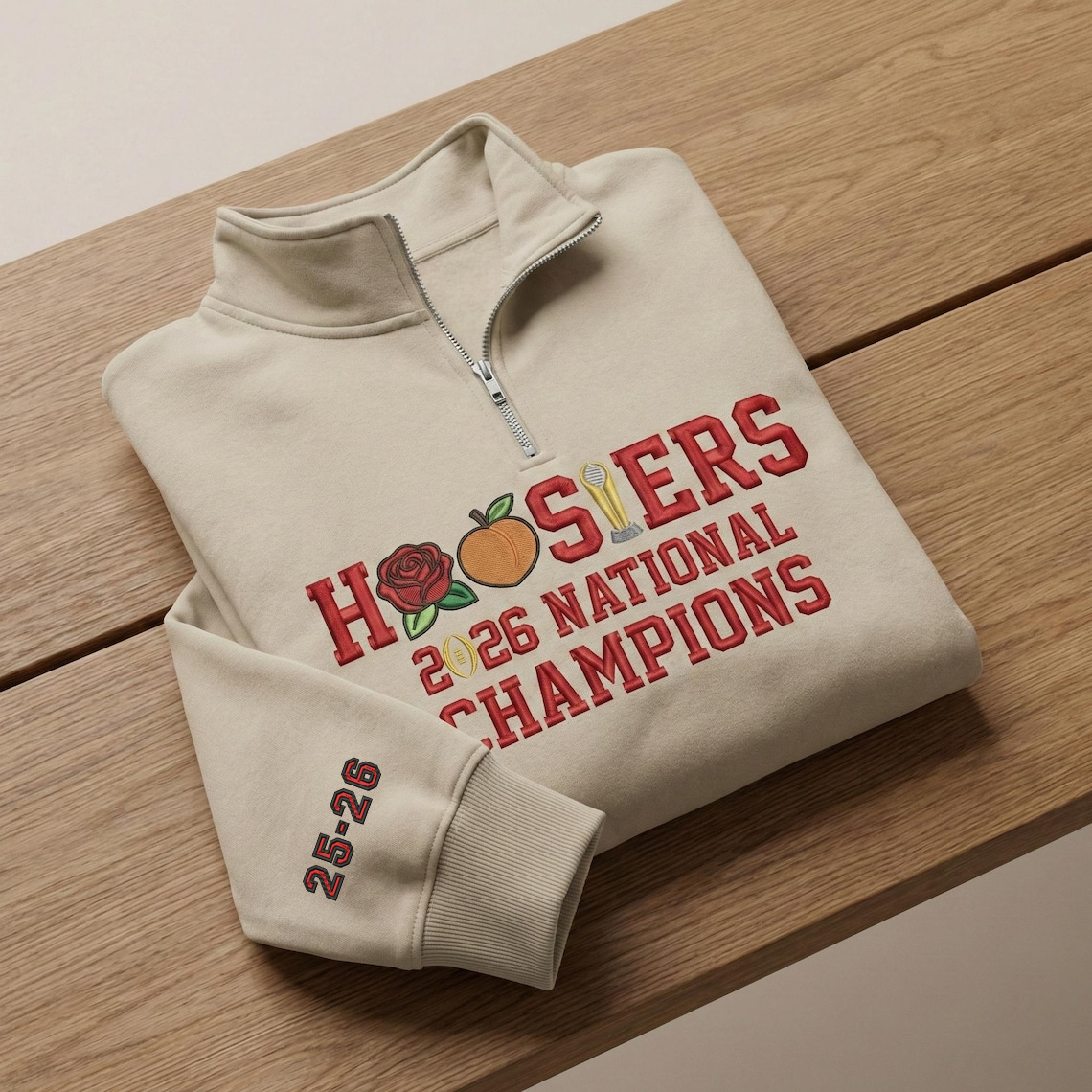 Embroidered Hoosiers Champs Sweatshirt: Rose & Peach Bowl 25/26 Quarter-Zip Sweatshirt, Hoodie Sweatshirt T-Shirt