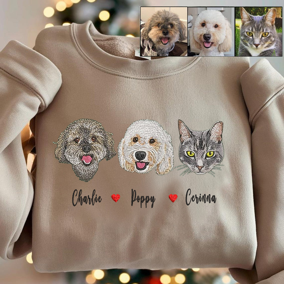 Personalized Embroidered Pet Dog Cat With Names Hoodie Sweatshirt T-Shirt