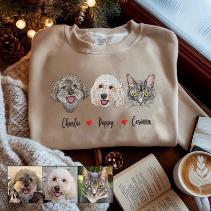 Personalized Embroidered Pet Dog Cat With Names Hoodie Sweatshirt T-Shirt