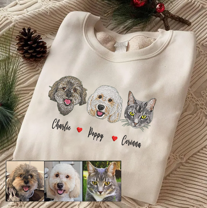 Personalized Embroidered Pet Dog Cat With Names Hoodie Sweatshirt T-Shirt