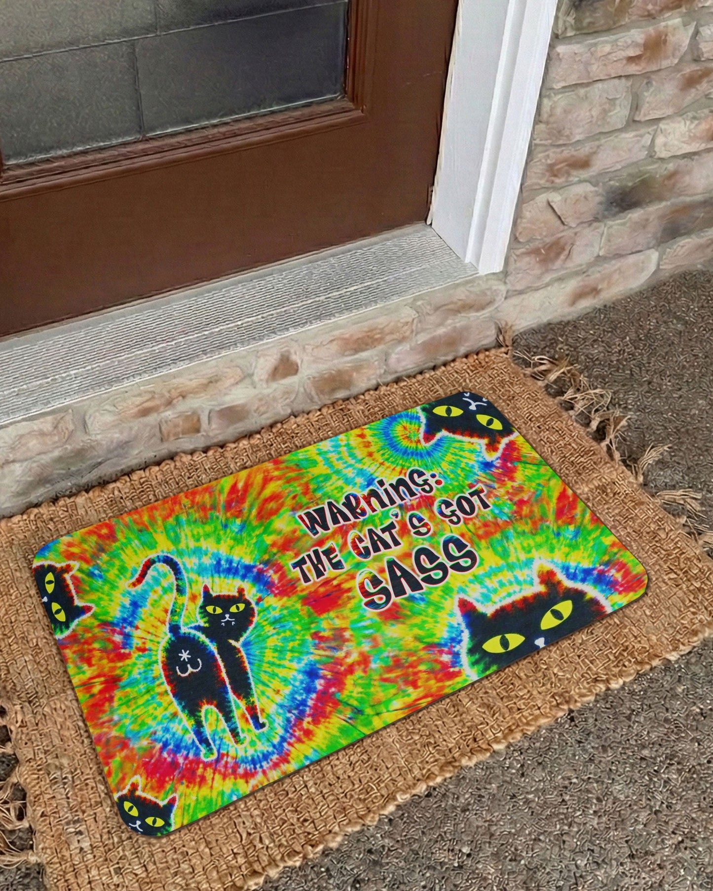 WARNING THE CAT'S GOT SASS FUNNY SWIRL DOORMAT  - TLNT1401261