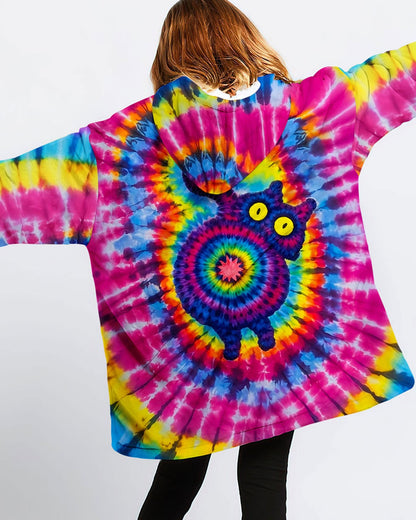 CAT COLORFUL SWIRL PATTERN SHERPA BLANKET HOODIE - TLNO0701265