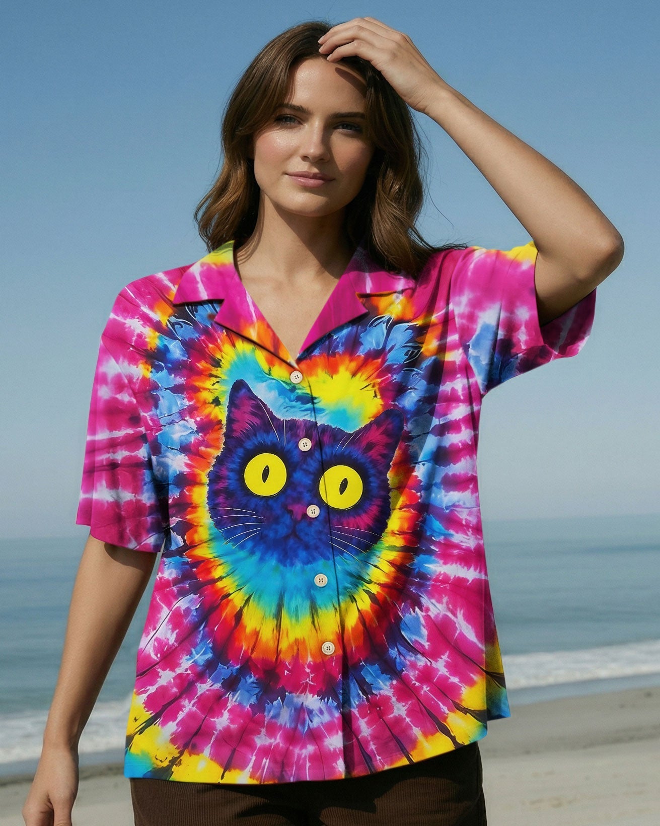 CAT COLORFUL SWIRL PATTERN HAWAIIAN SHIRT   - TLNO0701264