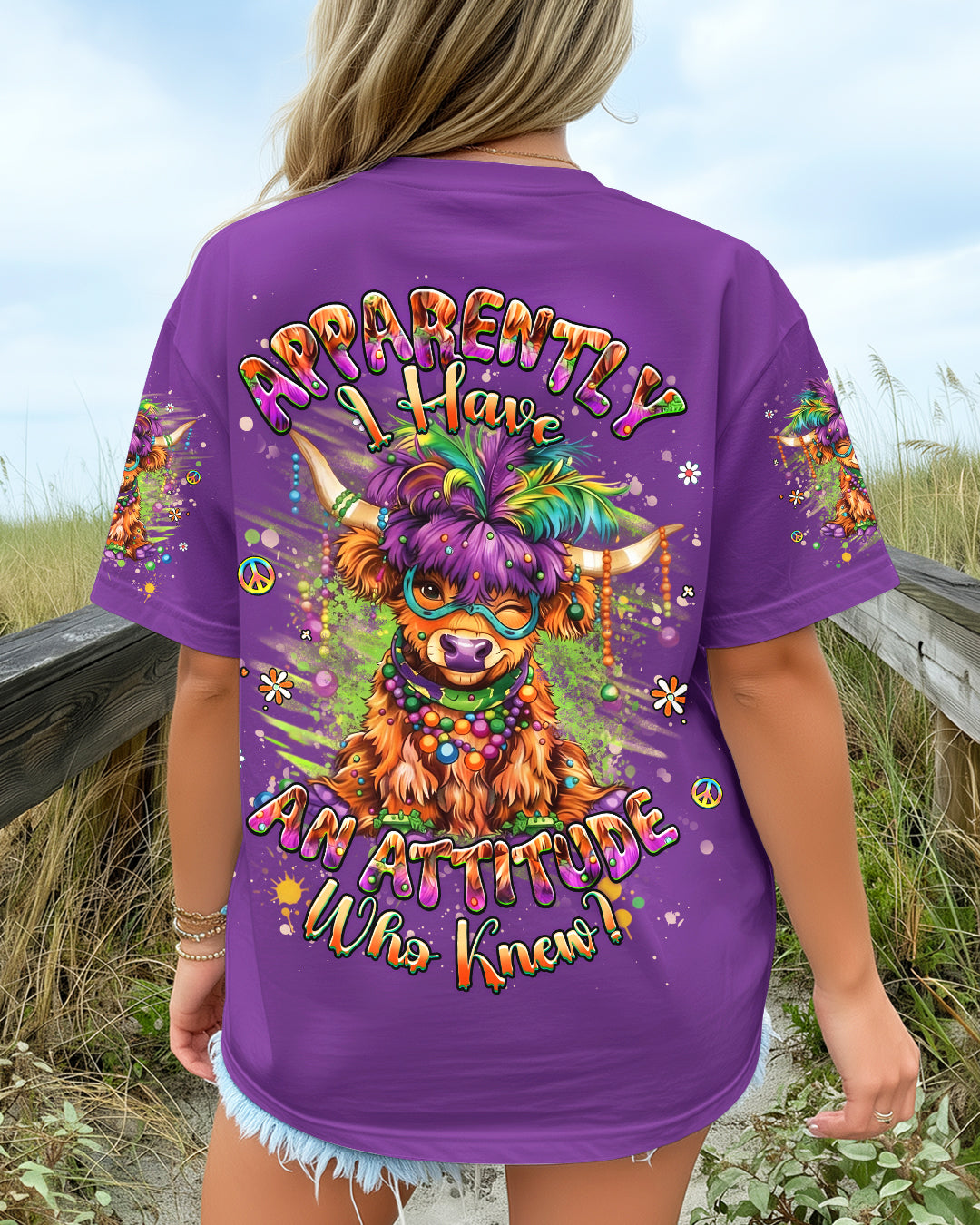 I HAVE AN ATTITUDE MARDI GRASS COW ALL OVER PRINT - YHHG0801262