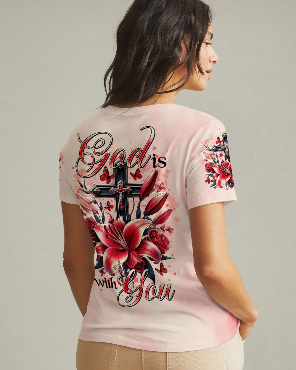 (Hot Deal) God Is With You Lilies Cross Women's All Over Print Shirt  -  Tltr0702252