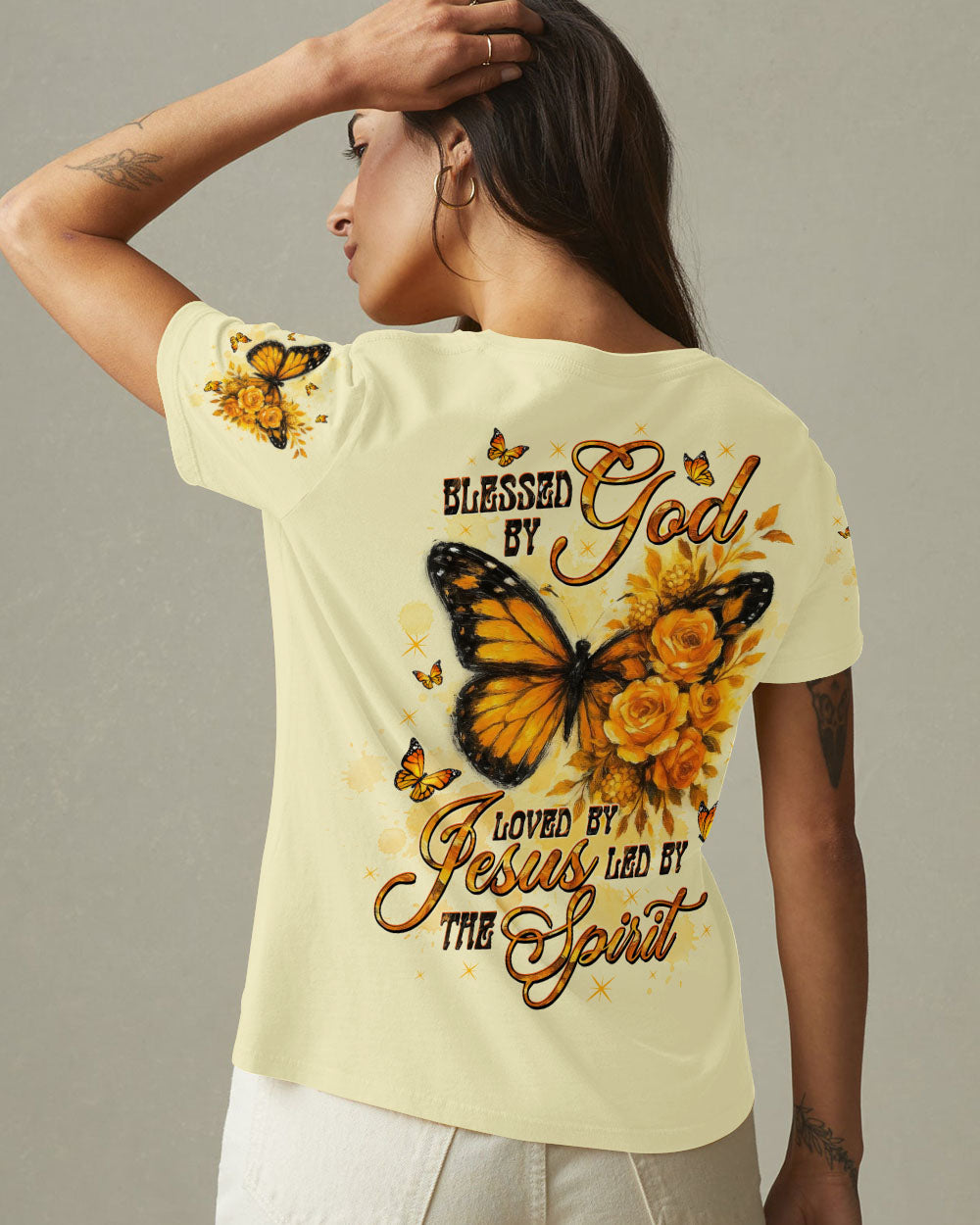 Blessed By God Loved By Jesus Butterfly Women's All Over Print Shirt - Tltw2509254
