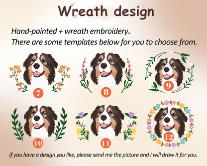 Personalized Pet Floral Wreath Embroidery Ornament | Custom Dog Portrait Hoop | Christmas Tree Decoration