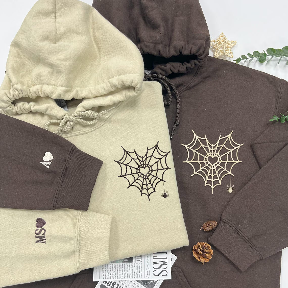 Valentine Personalized Embroidered Spiderweb Hoodie Sweatshirt T-Shirt