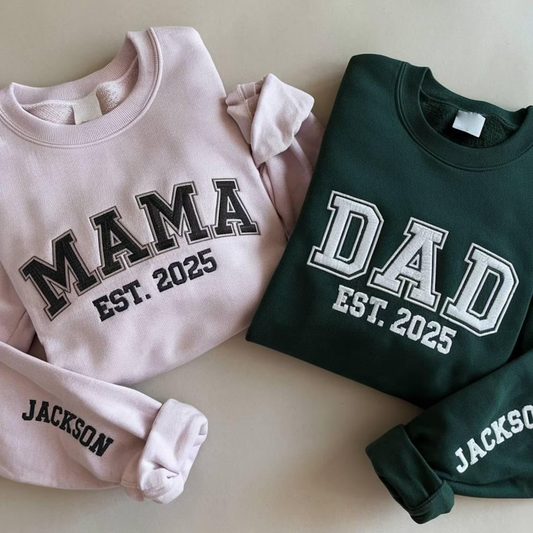 Mother's Day Father's Day Personalized Embroidered Custom Text MOM DAD GRANDMA Hoodie Sweatshirt T-Shirt