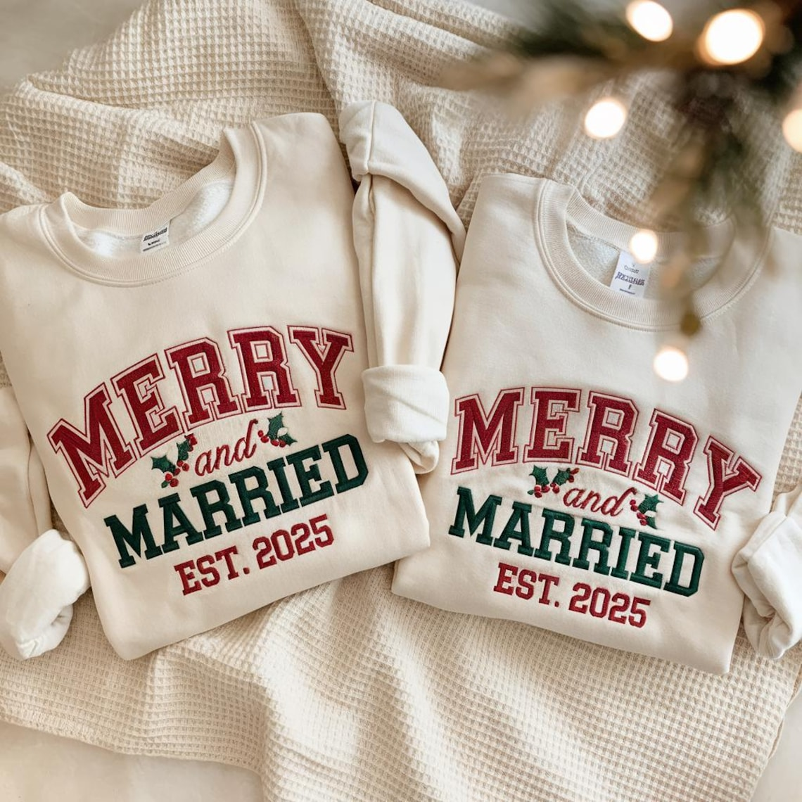 Personalized Embroidered Merry And Married Hoodie Sweatshirt T-Shirt
