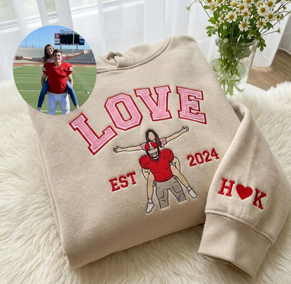 Valentine Personalized Embroidered Couple LOVE Photo Hoodie Sweatshirt T-Shirt