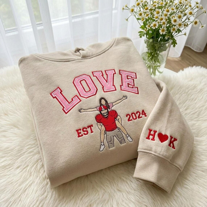 Valentine Personalized Embroidered Couple LOVE Photo Hoodie Sweatshirt T-Shirt
