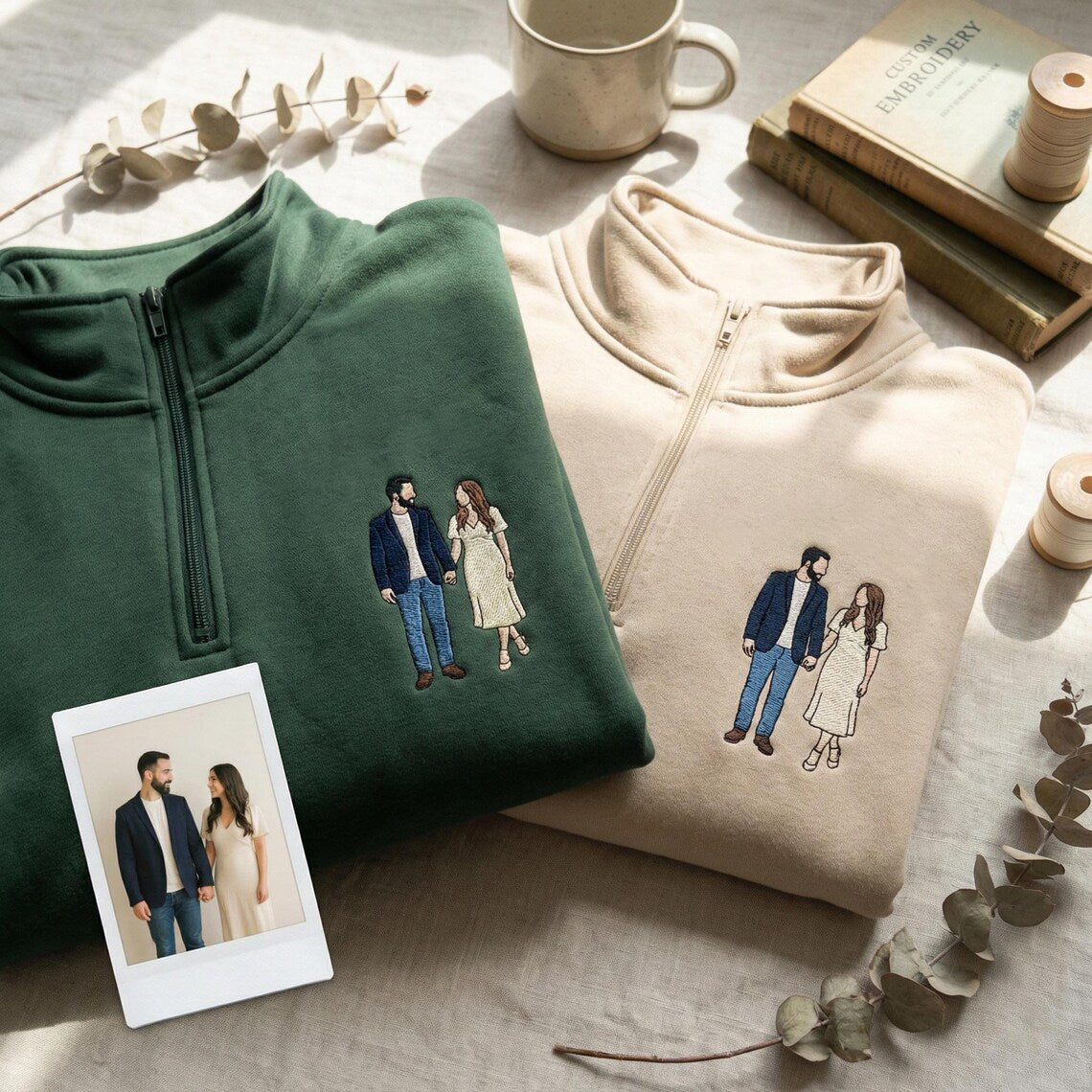 Valentine Personalized Embroidered Couple Family Photo Hoodie Sweatshirt T-Shirt
