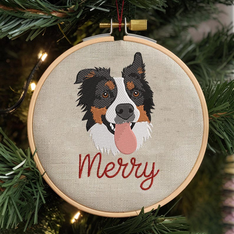 Personalized Pet Embroidery Ornament | Custom Dog Portrait Hoop | Christmas Tree Decoration