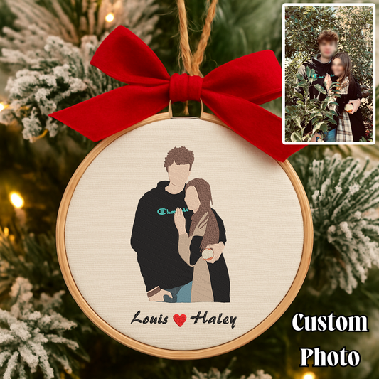Personalized Couple Photo Embroidery Ornament Christmas Tree Decoration