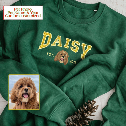 Personalized Embroidered Pet Dog Cat Photo Name Year Hoodie Sweatshirt T-Shirt