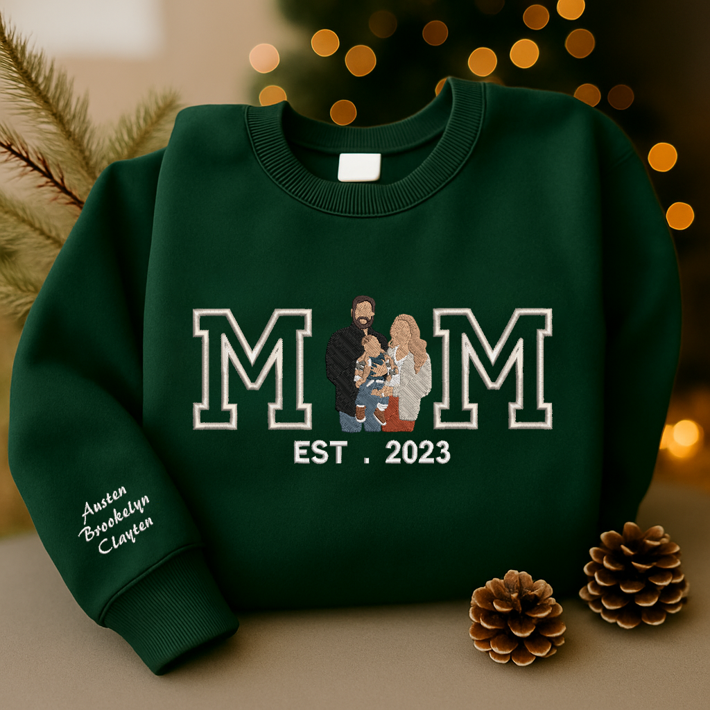 Personalized Embroidered Family Photo Hoodie Sweatshirt T-Shirt Mother's Day Father's Day Christmas Gift
