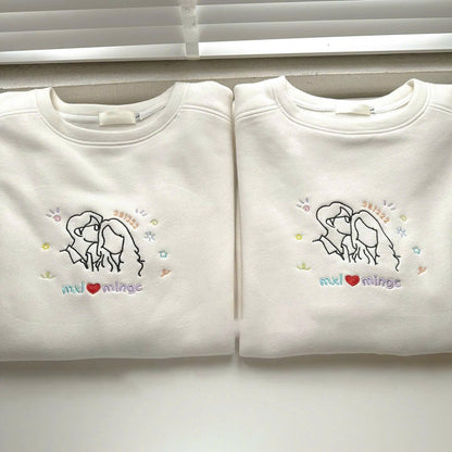 Valentine Personalized Embroidered Couple Outline Photo Hoodie Sweatshirt T-Shirt