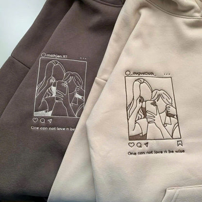 Valentine Personalized Embroidered Couple Outline Photo Instagram Theme Hoodie Sweatshirt T-Shirt